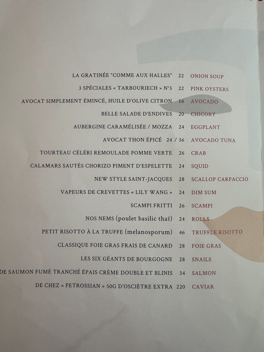 Club Marigny menu 1
