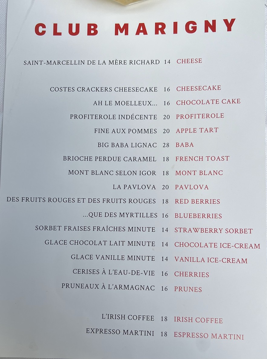 Club Marigny menu 3