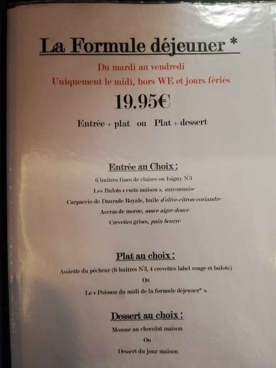 Criée 92 Poissonnerie/Restaurant/Traiteur menu 1