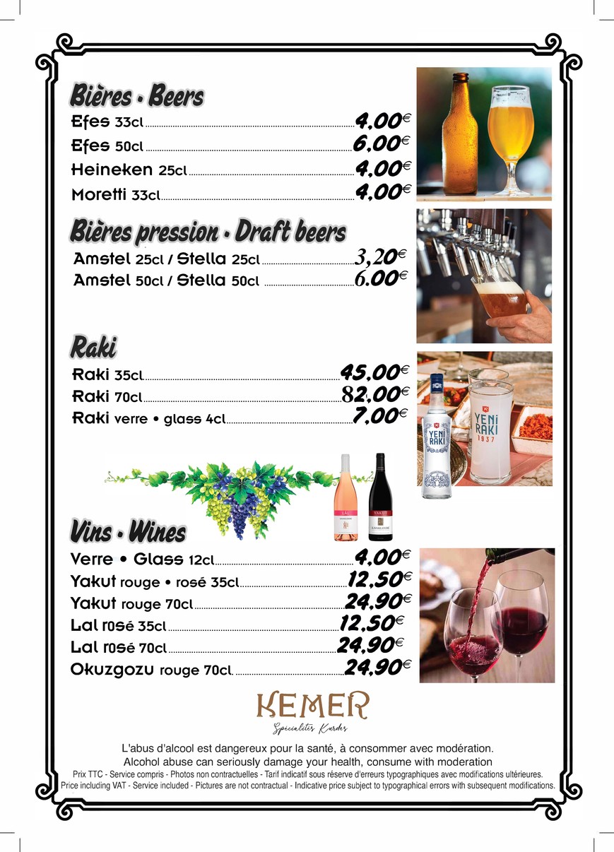 KEMER restaurant - spécialités Kurdes menu 4