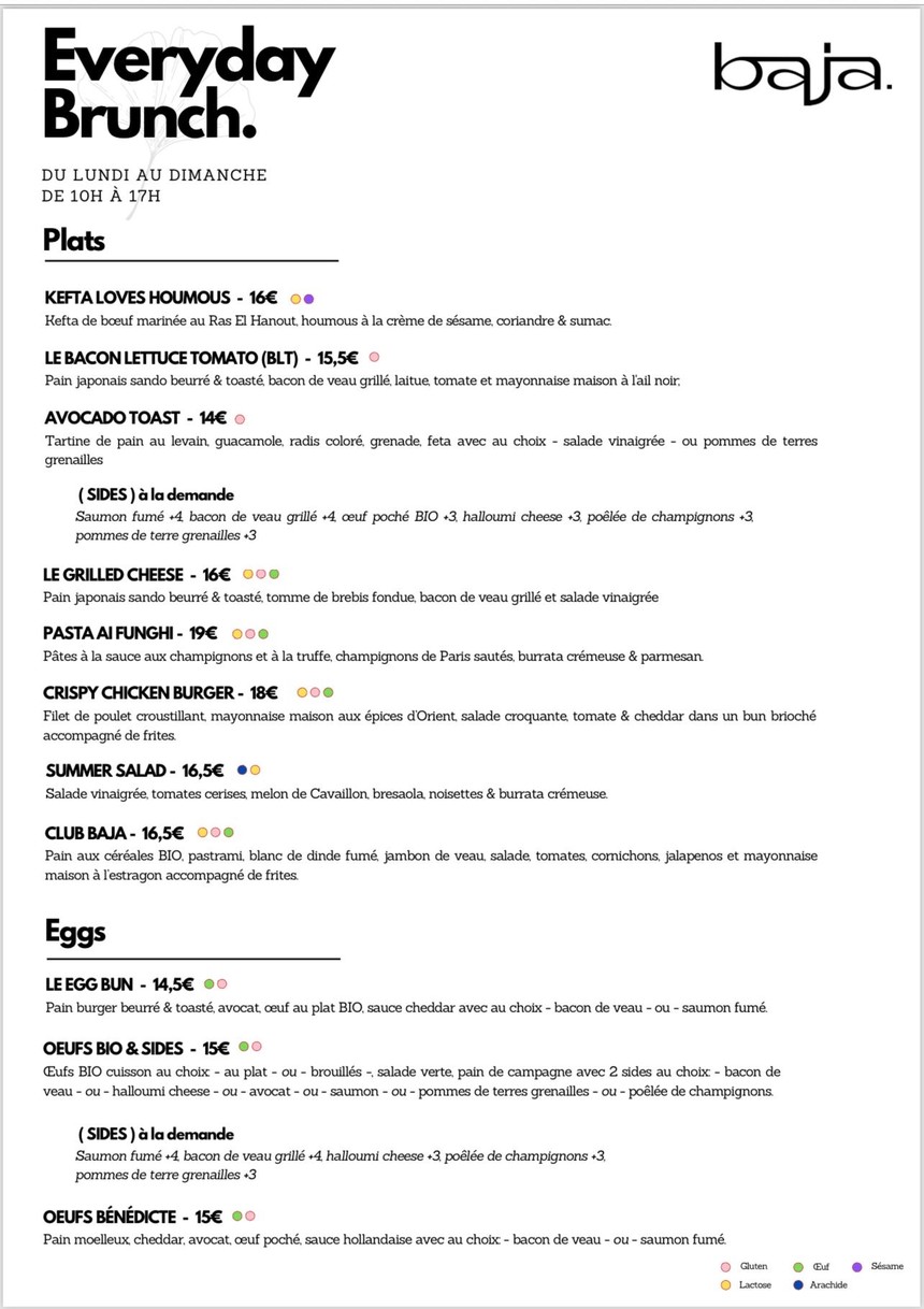 Baja brunch paris menu 1