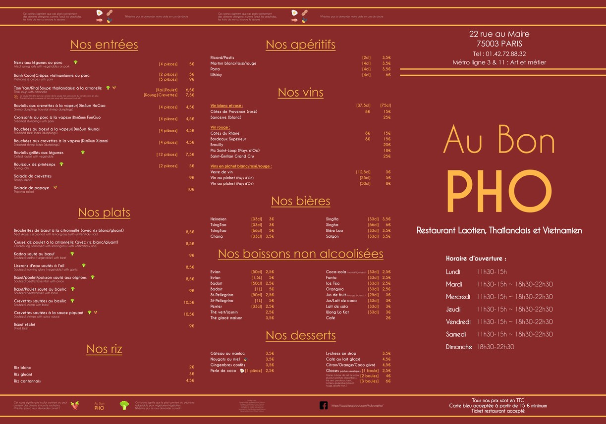Au Bon Pho menu 1