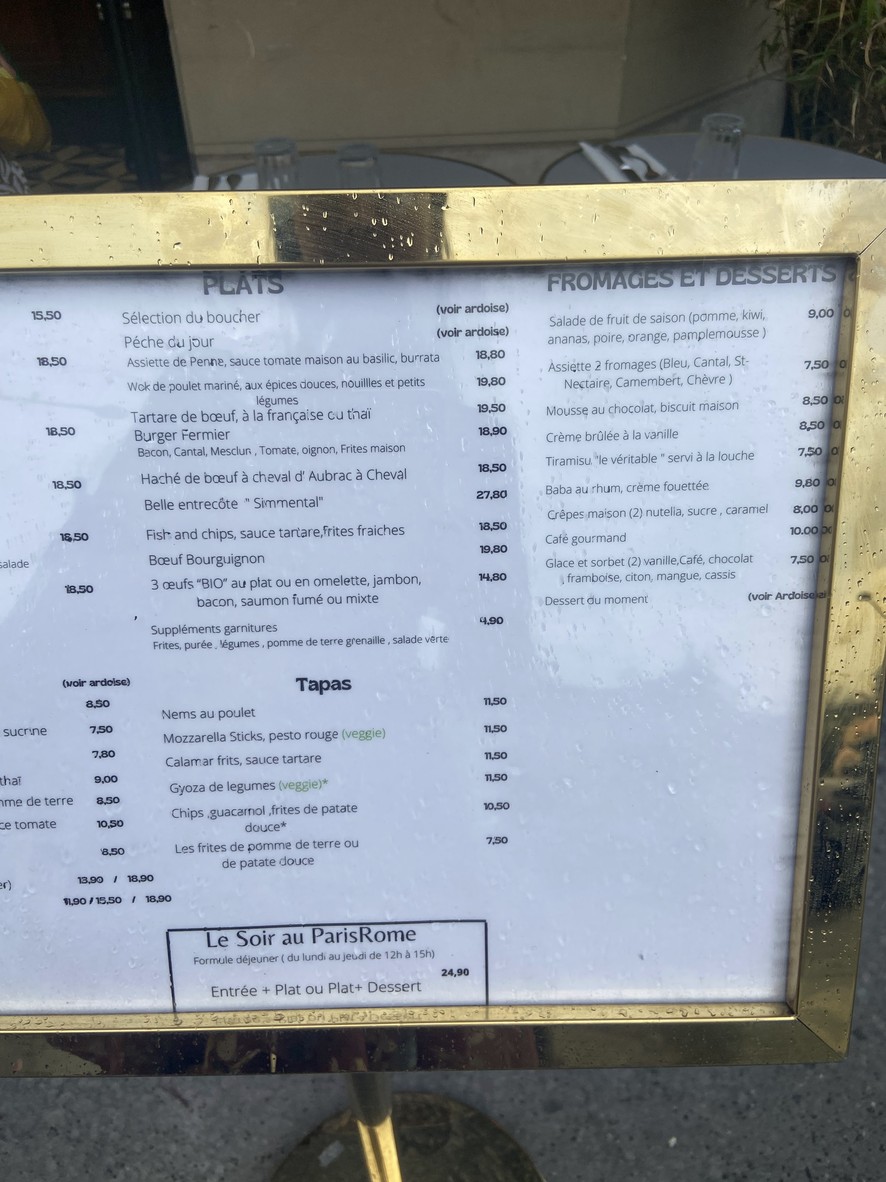 Le Paris Rome menu 4