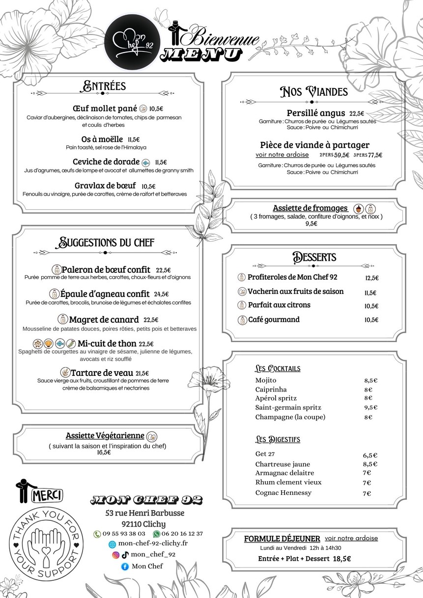 Mon Chef 92 menu 1