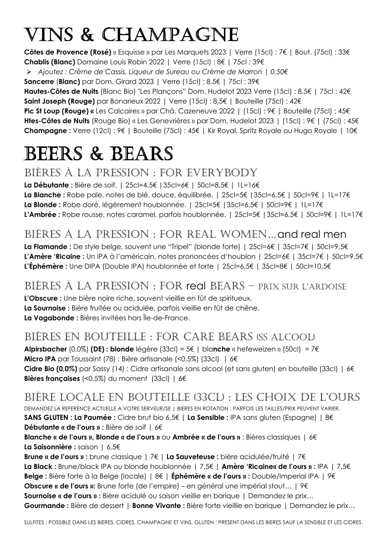 Local Bear menu 4