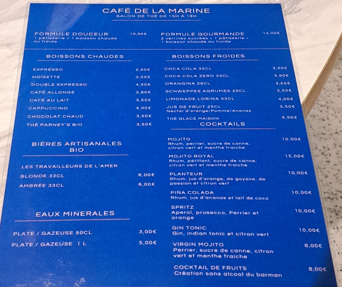 CAFE DE LA MARINE par Monument Café menu 2