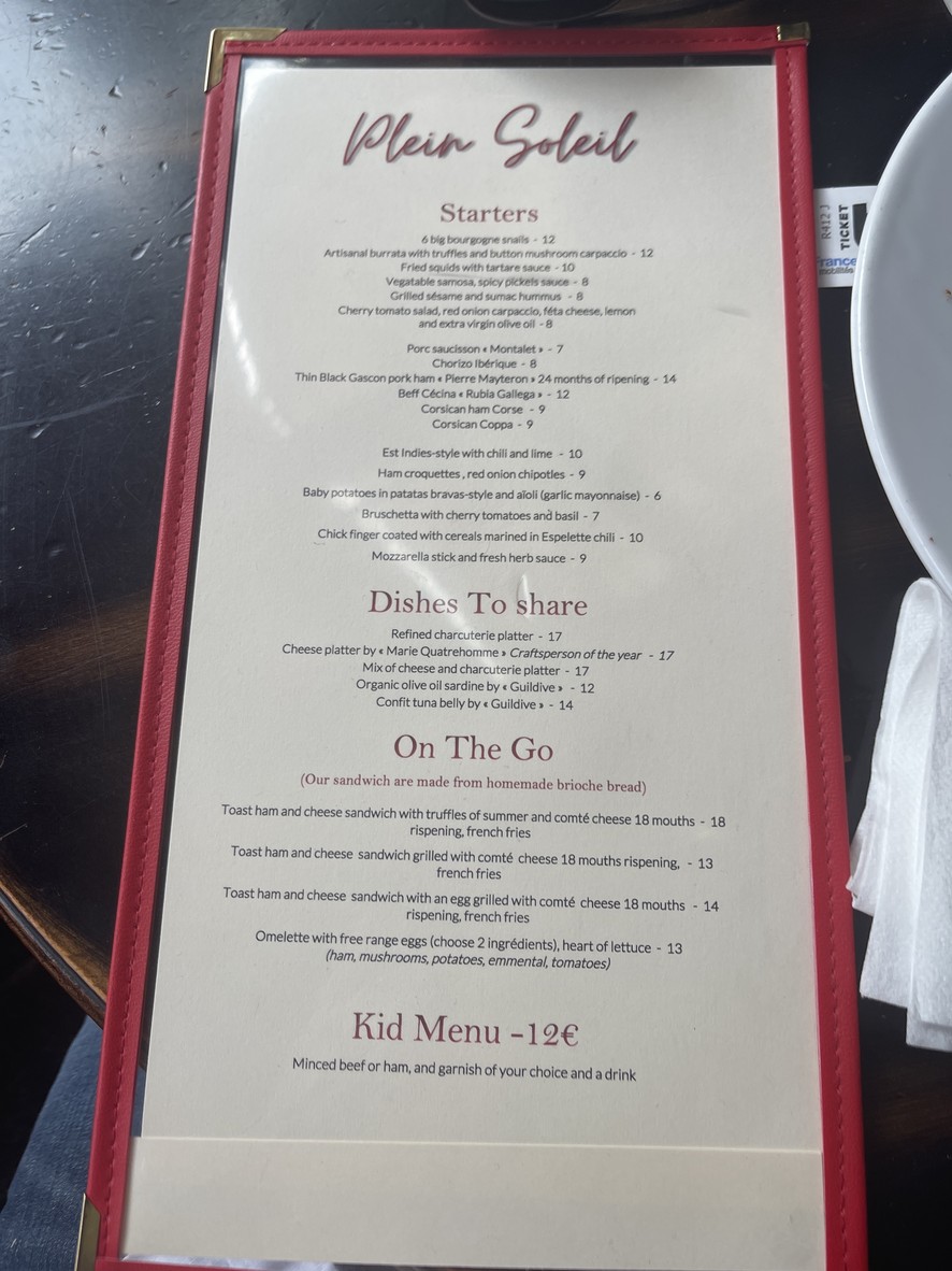 Full Sun menu 1