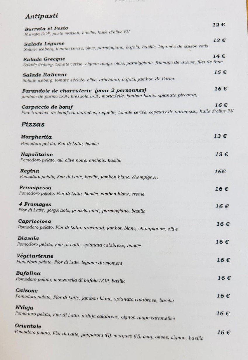 Piccolo Rei Issy Les Moulinaux menu 1