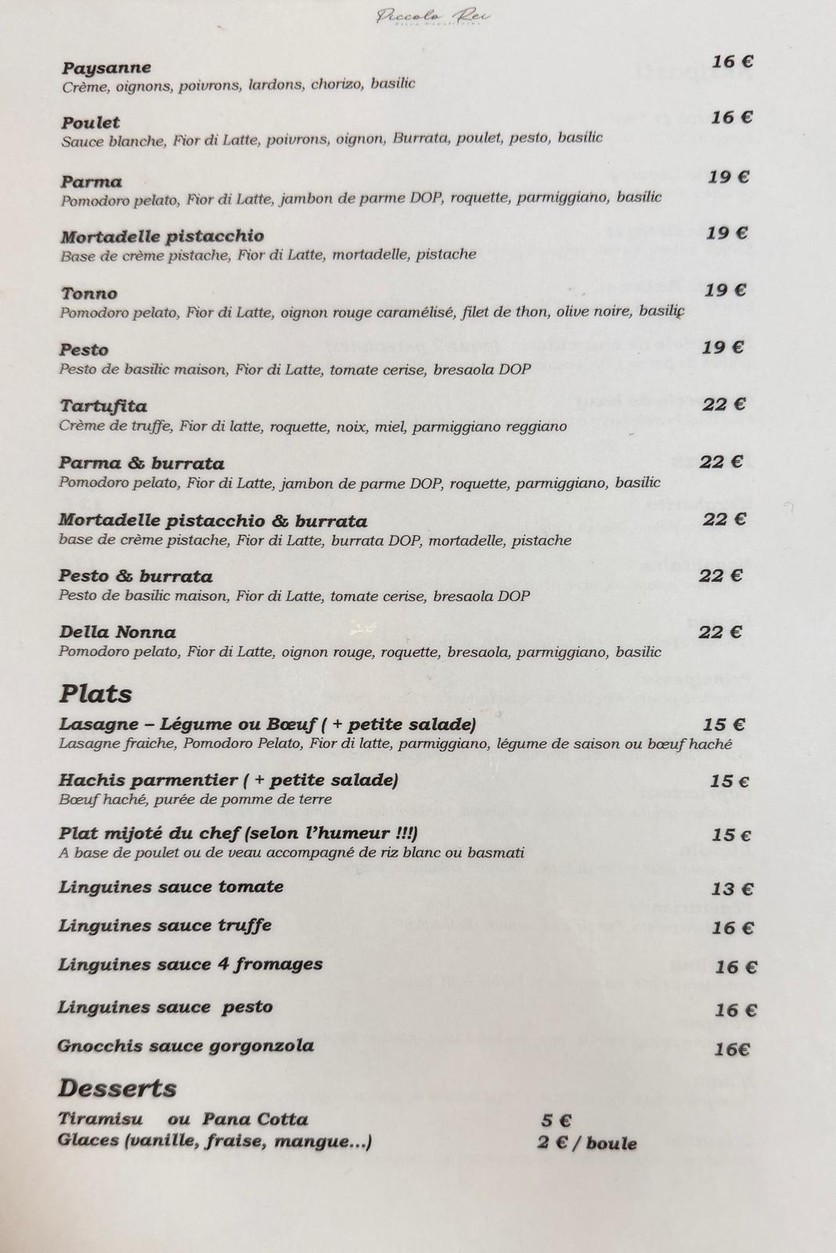 Piccolo Rei Issy Les Moulinaux menu 2