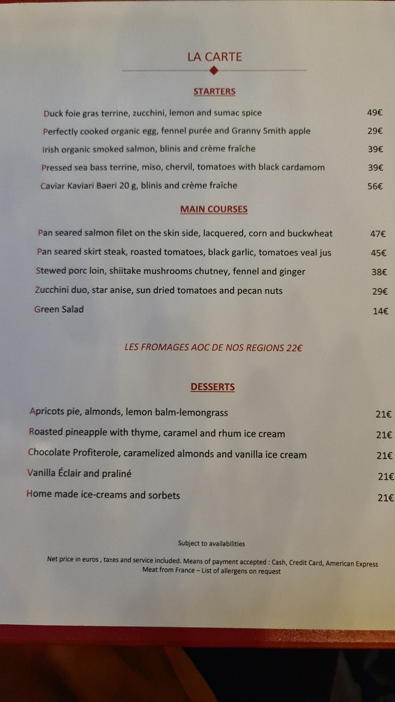 Le Grand Véfour menu 1