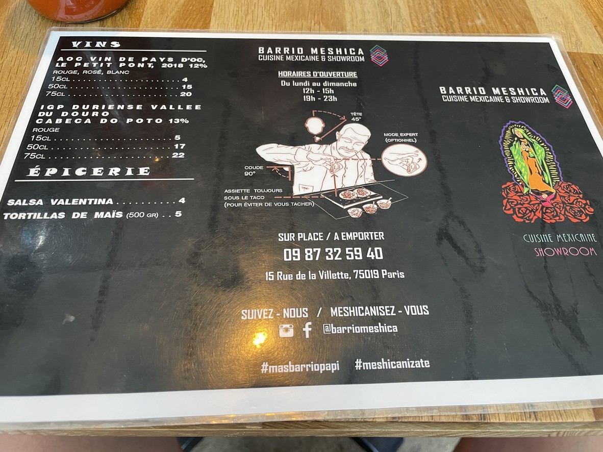 BARRIO MESHICA (19ème Jourdain) menu 1