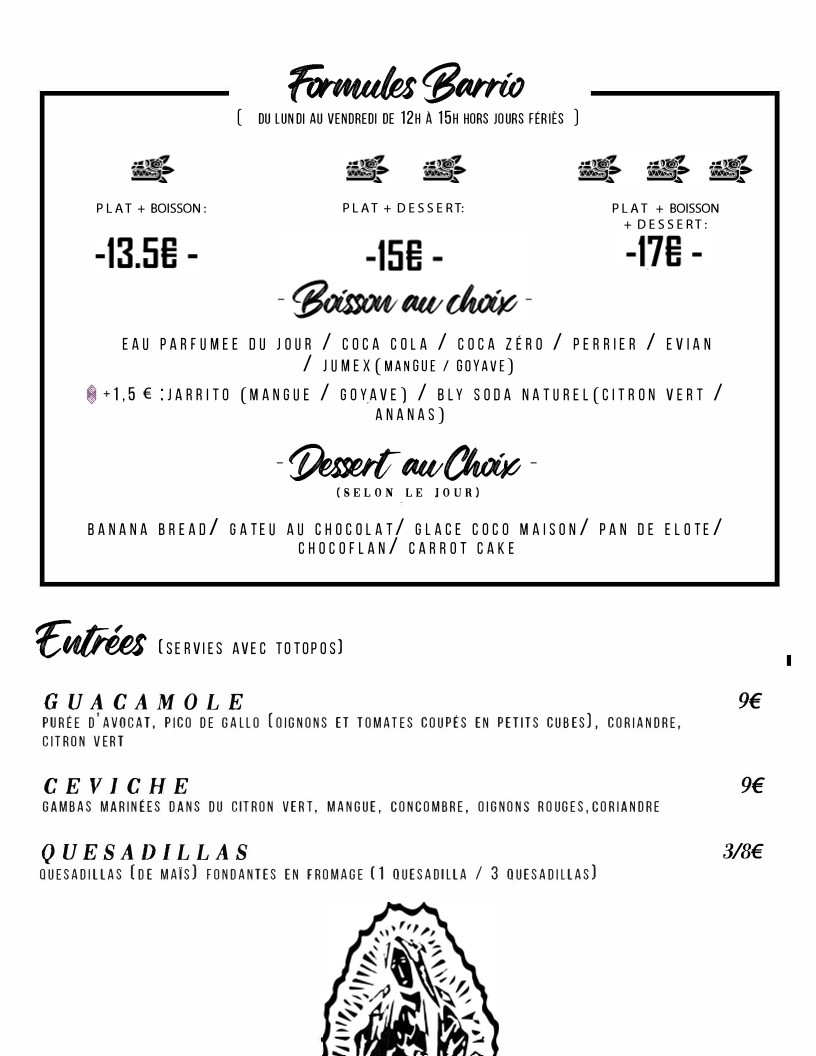 BARRIO MESHICA (19ème Jourdain) menu 2