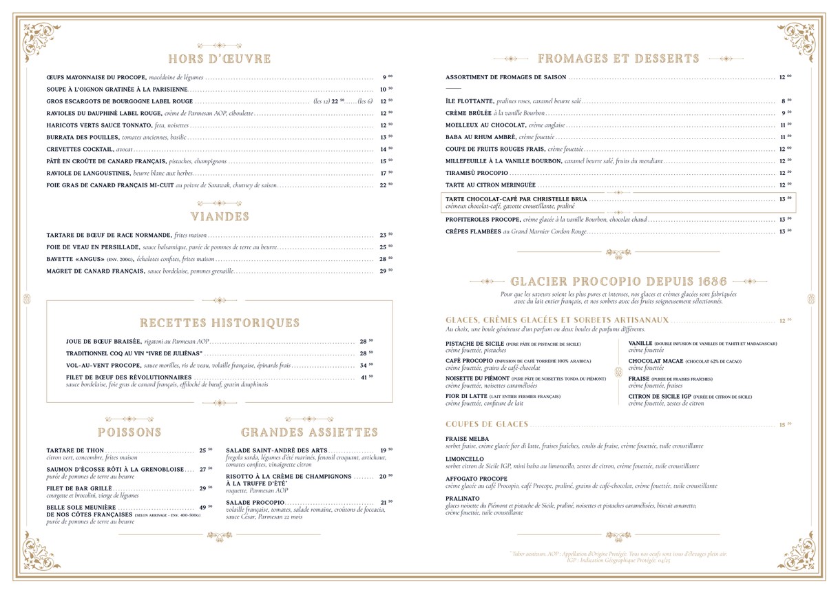 Café Procope menu 1