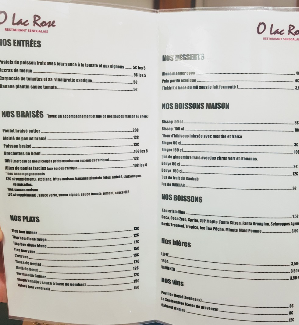 O Lac Rose menu 1