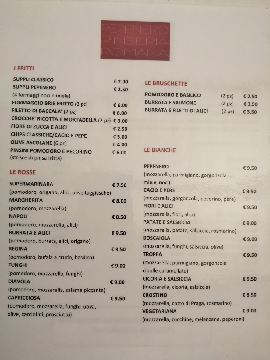 Pepenero Pinseria & Cucina menu 1