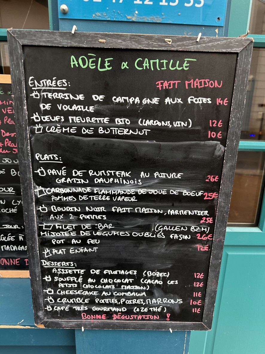Adèle & Camille menu 1