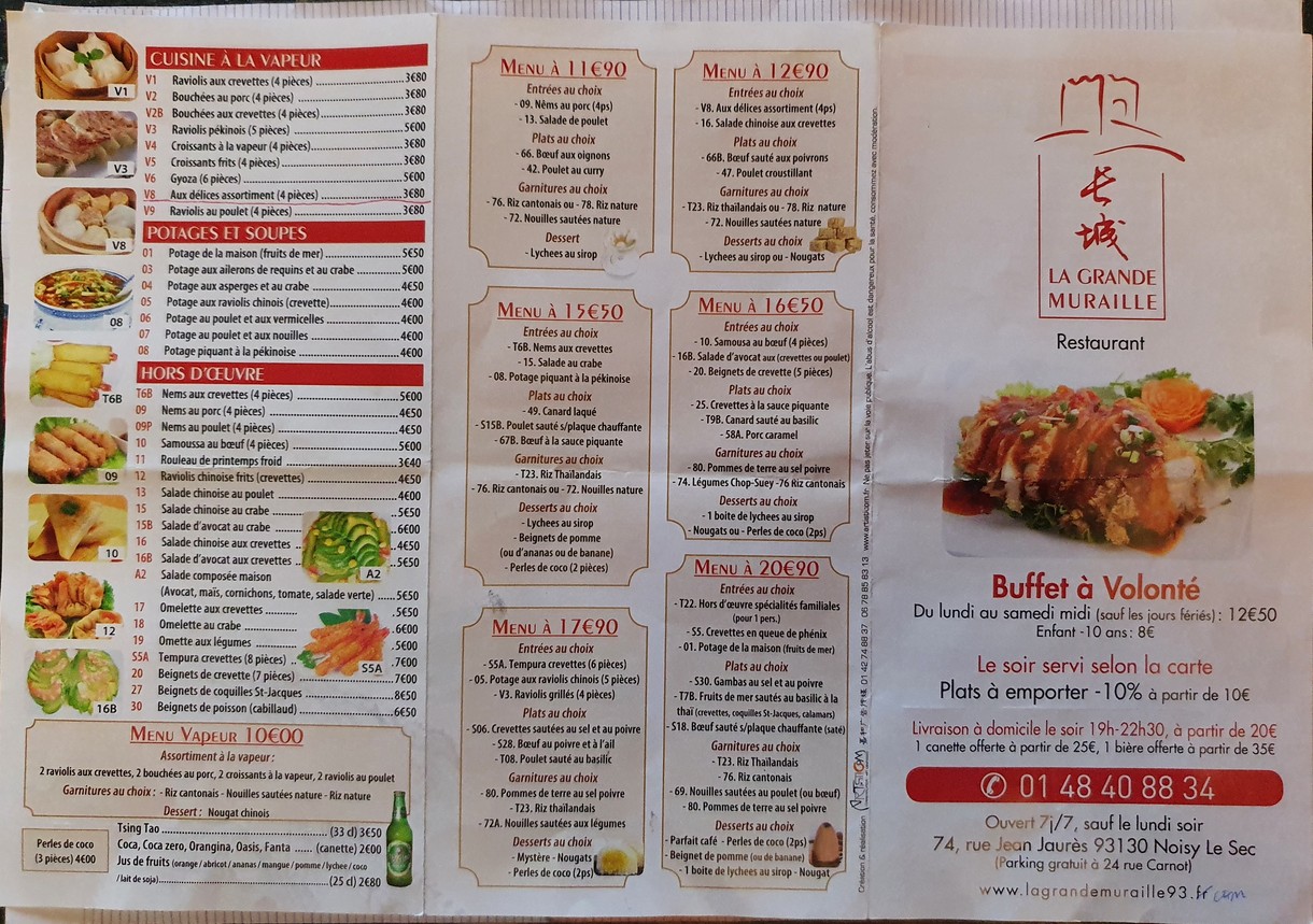 La Grande Muraille menu 1