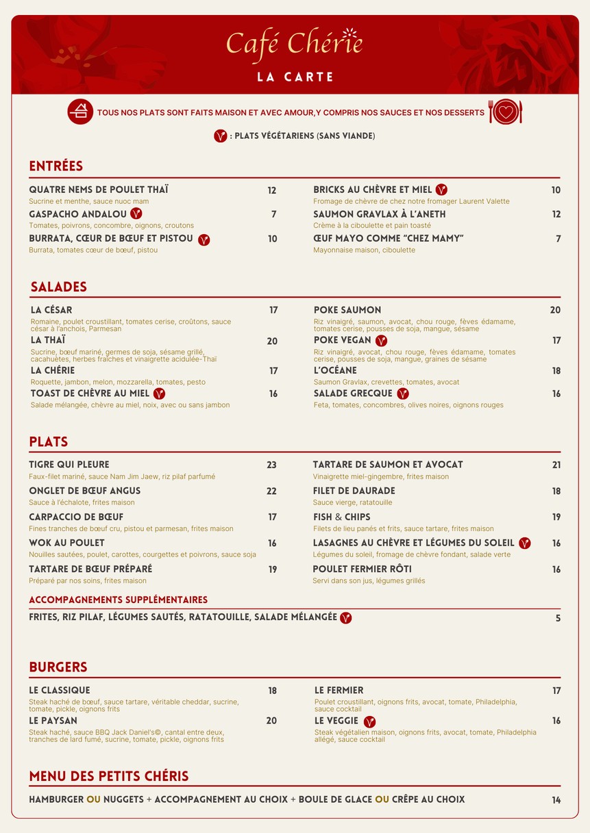 Café Chérie - Brasserie Bar à Cocktail menu 1