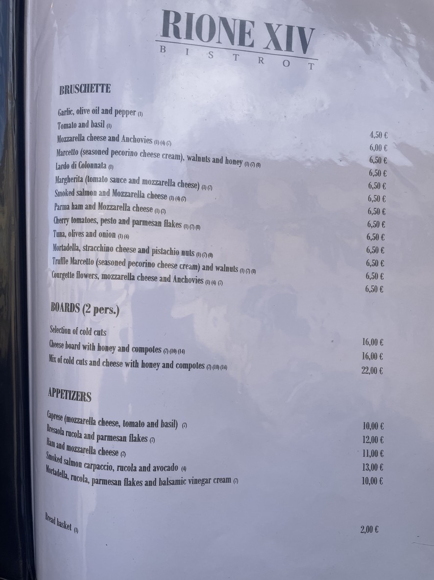 Rione XIV Bistrot menu 1