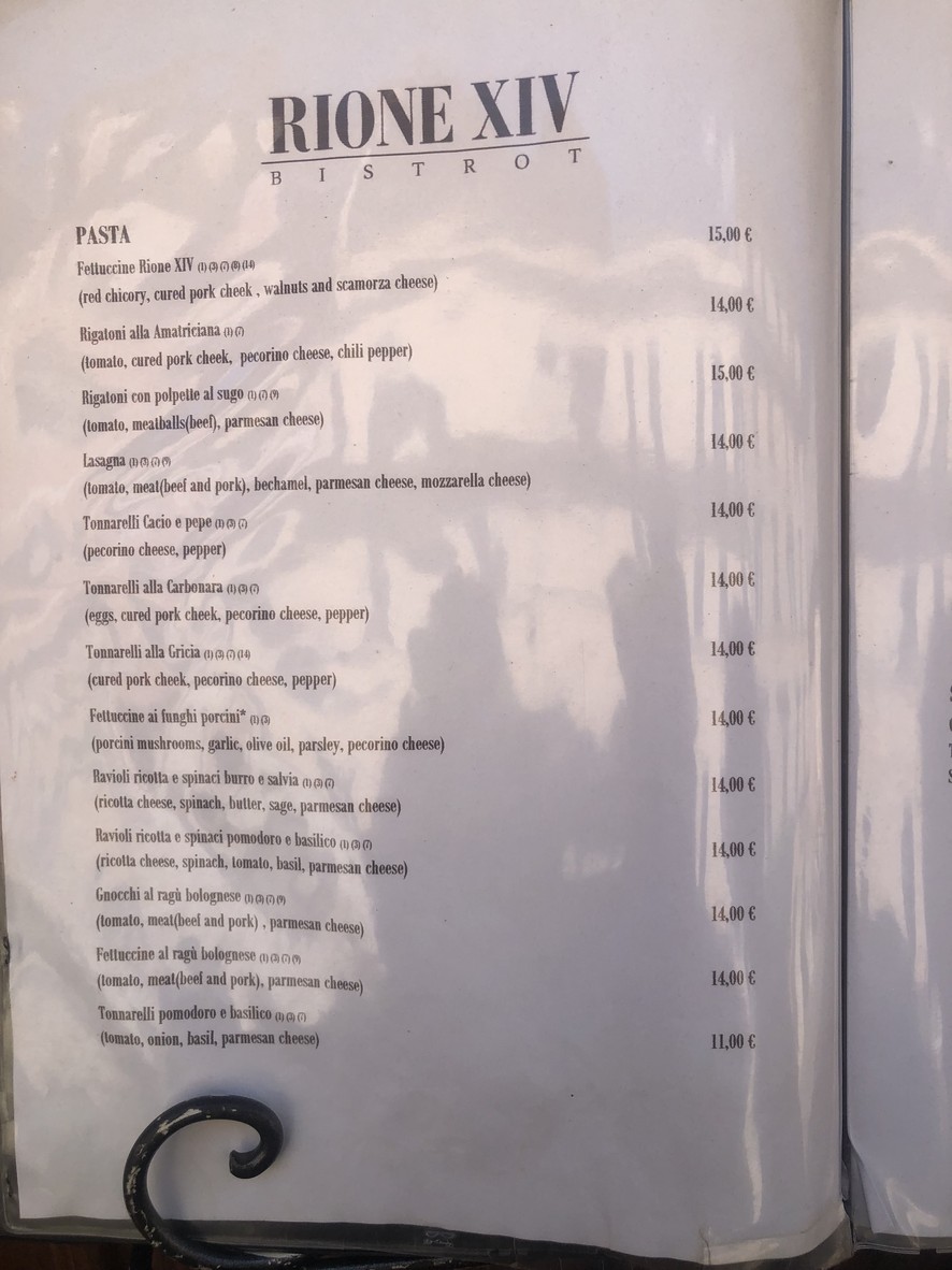 Rione XIV Bistrot menu 2