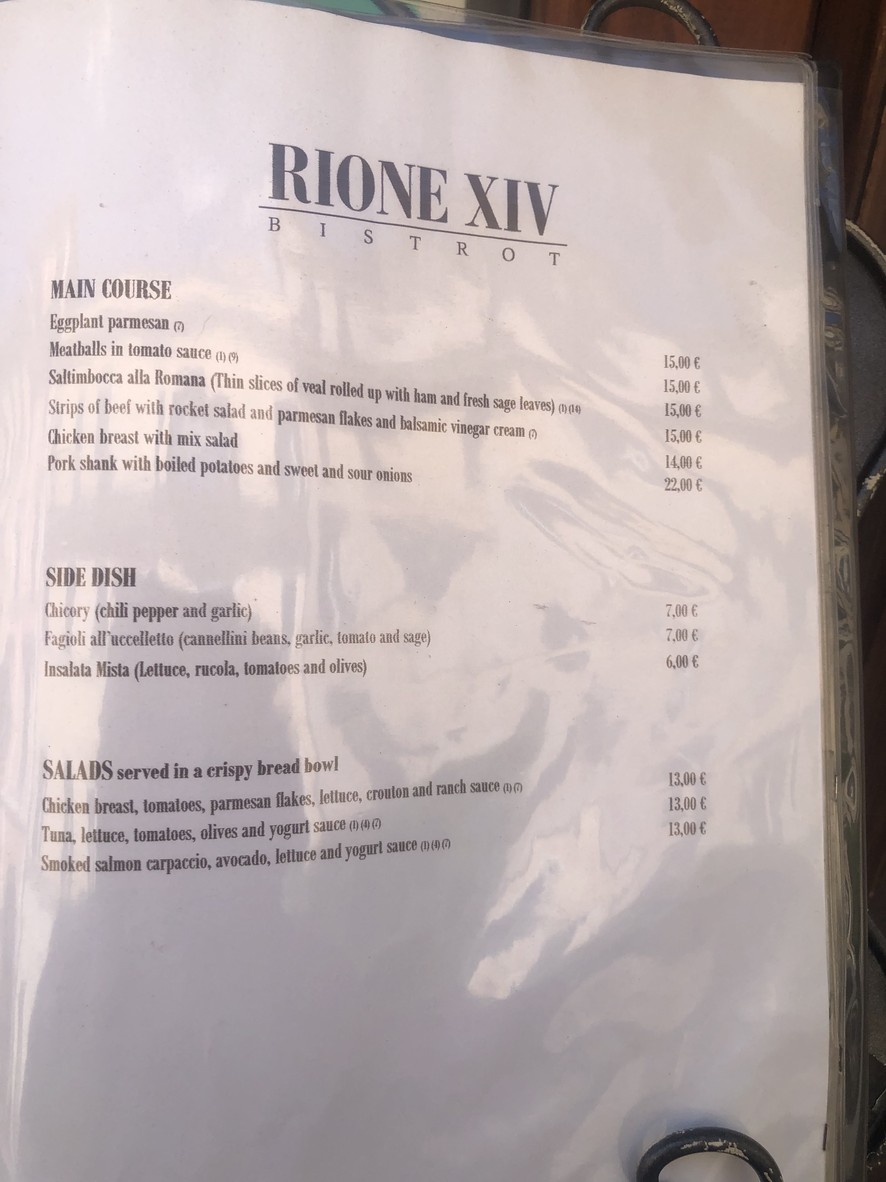 Rione XIV Bistrot menu 3