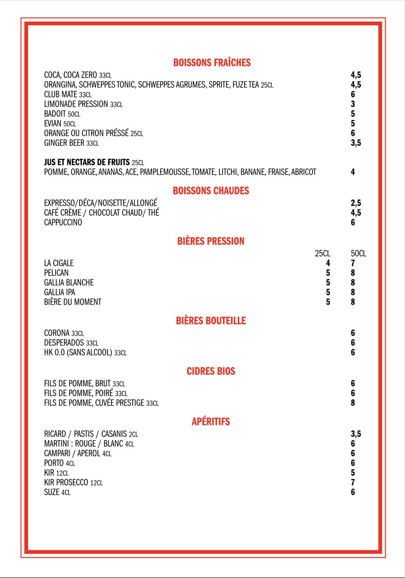La Cantine de la Cigale menu 2