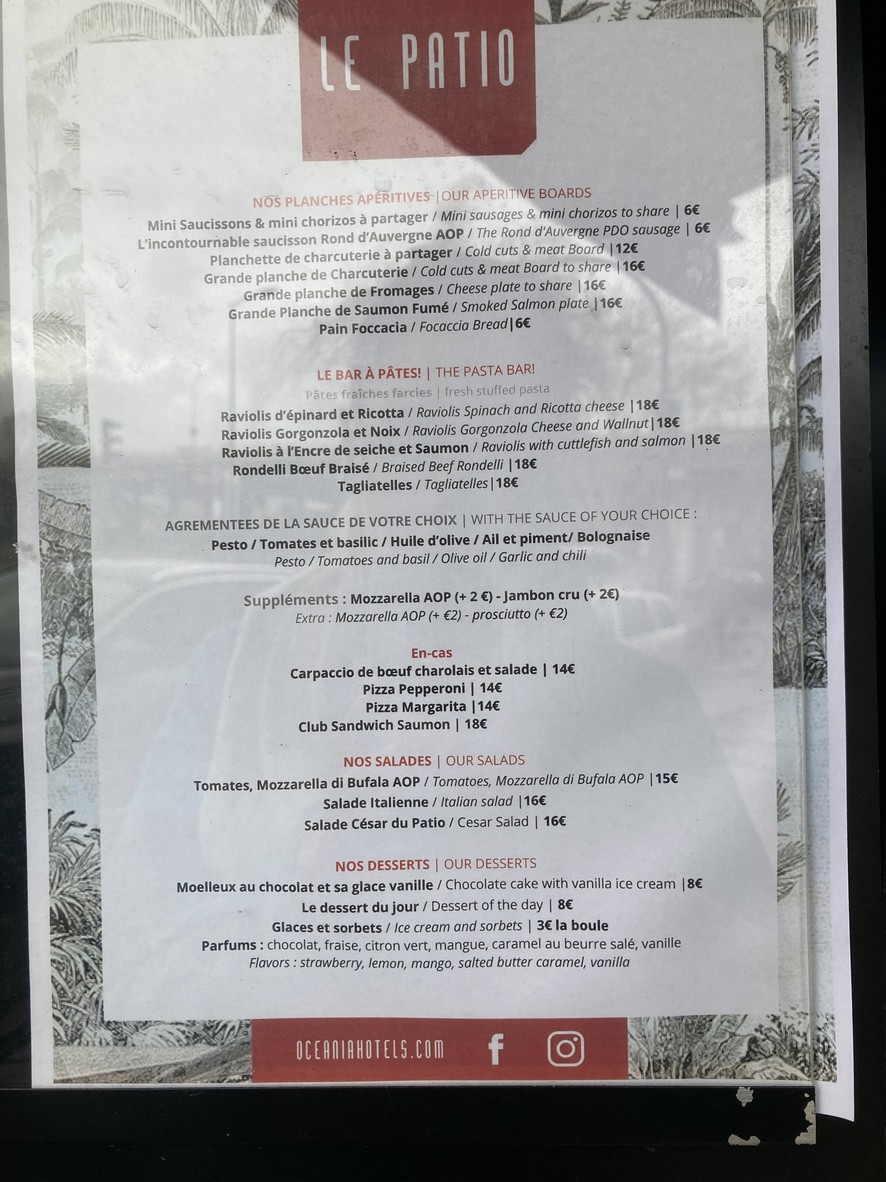 Le Patio by Oceania, Restaurant Bar lounge Terrasse menu 1