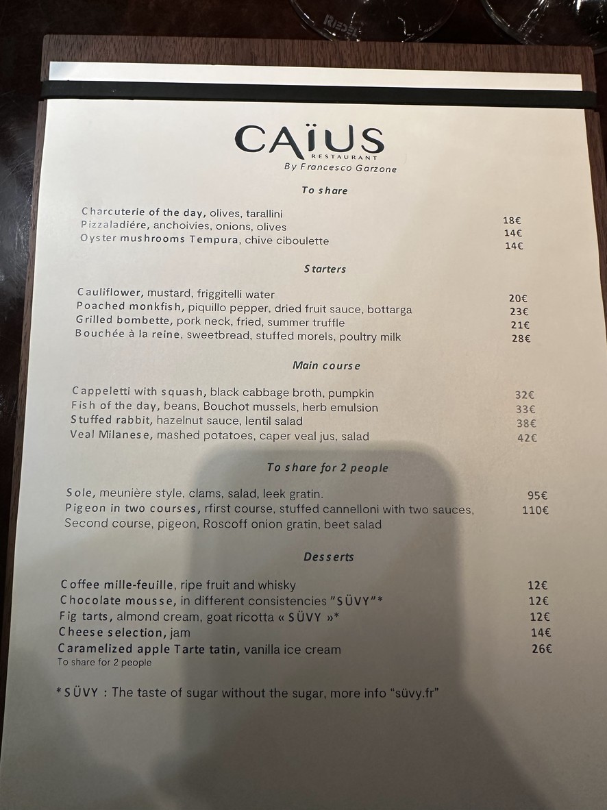 Caïus menu 1