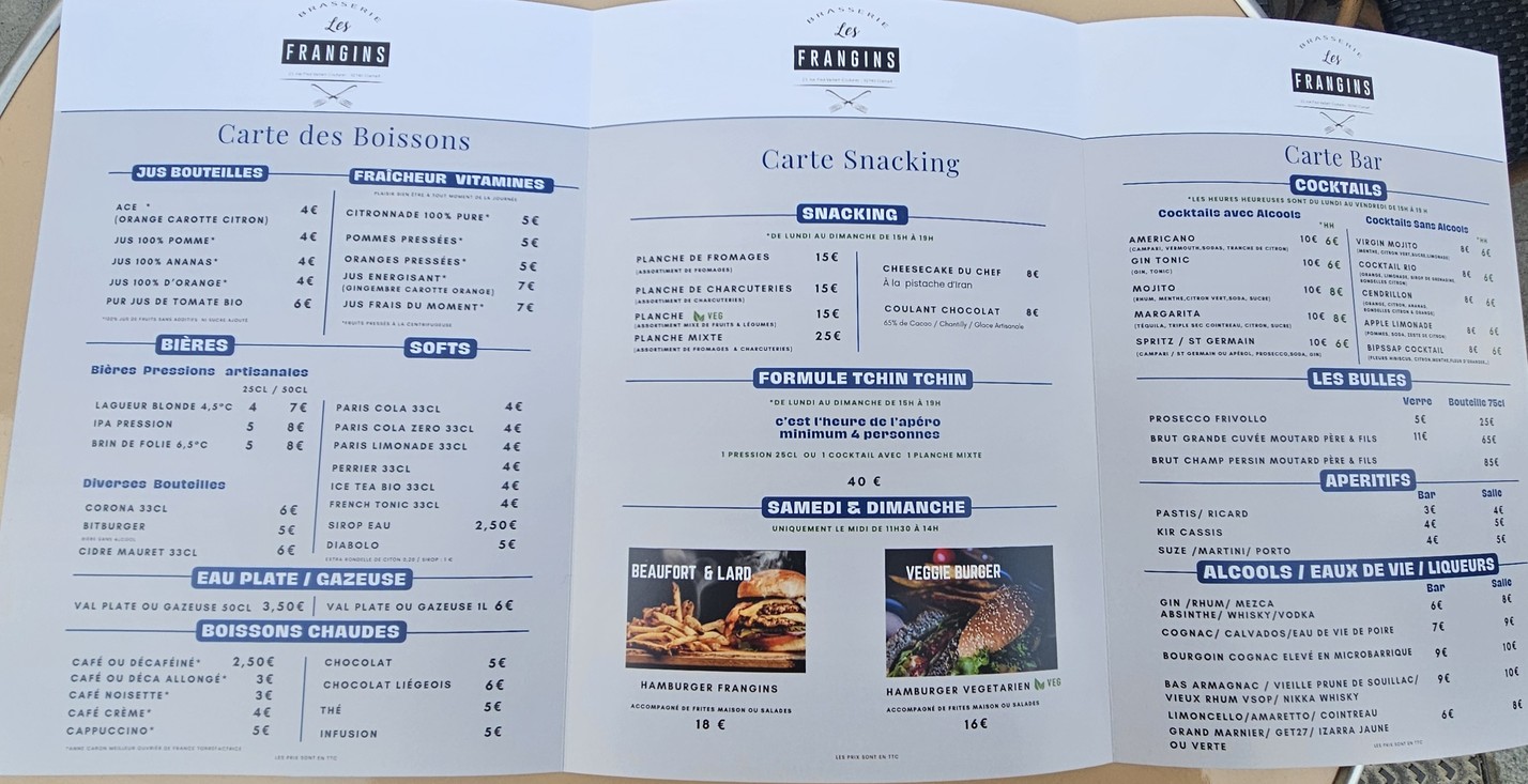 Brasserie Café Restaurant Les Frangins Clamart menu 2