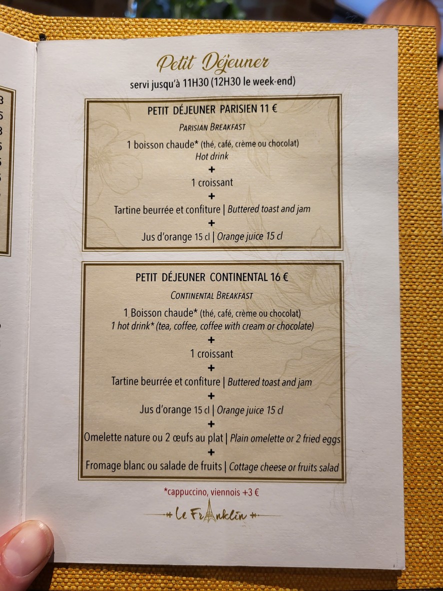 Le Franklin menu 1