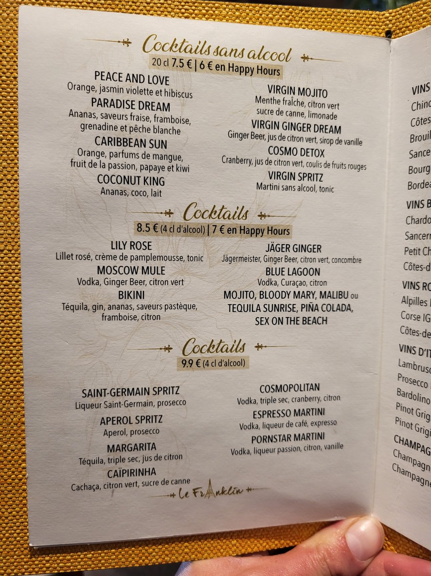 Le Franklin menu 5