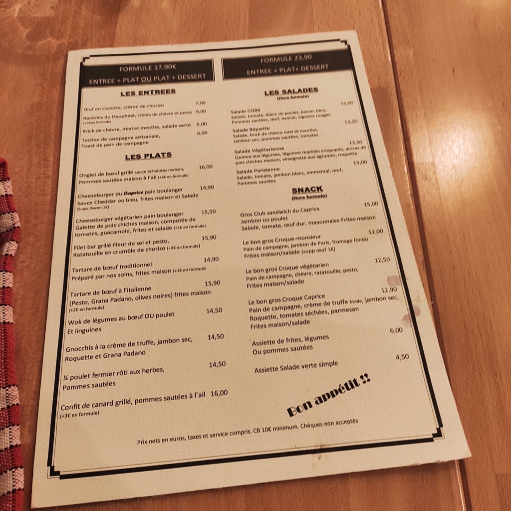 Caprice Café menu 1