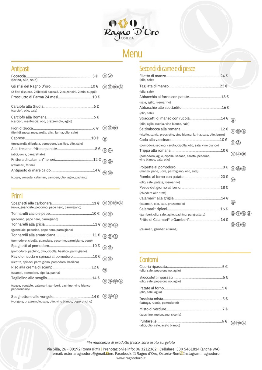 Osteria Ragno d'oro menu 1