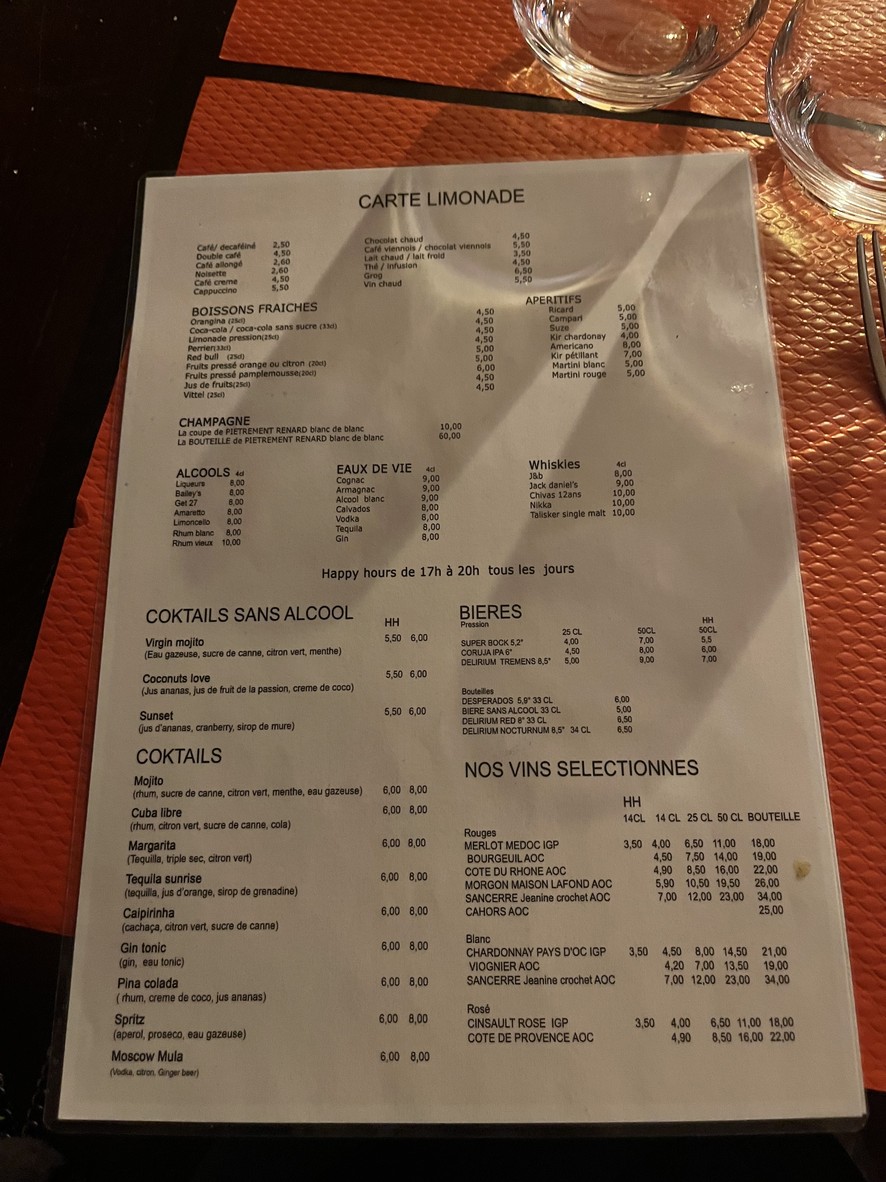 Paris café menu 2