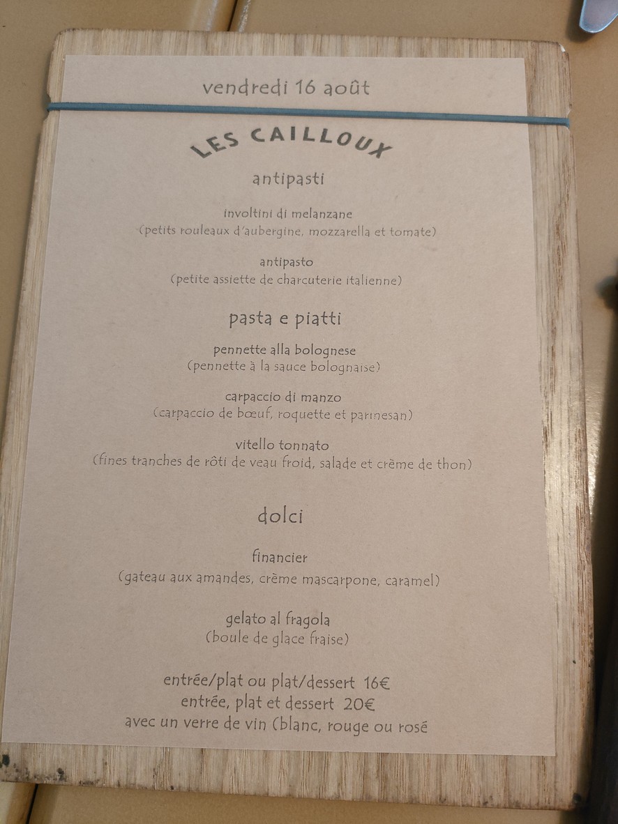 Les Cailloux menu 1