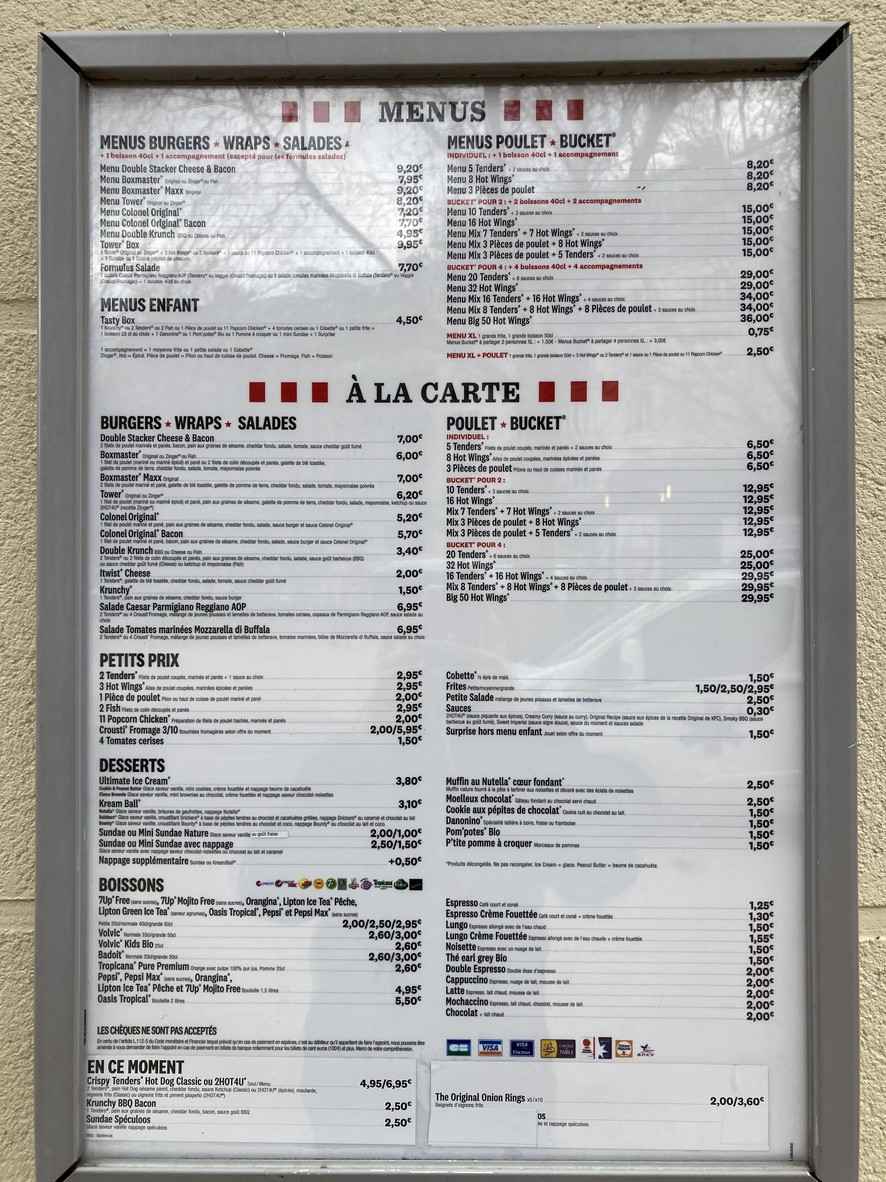 KFC menu 1