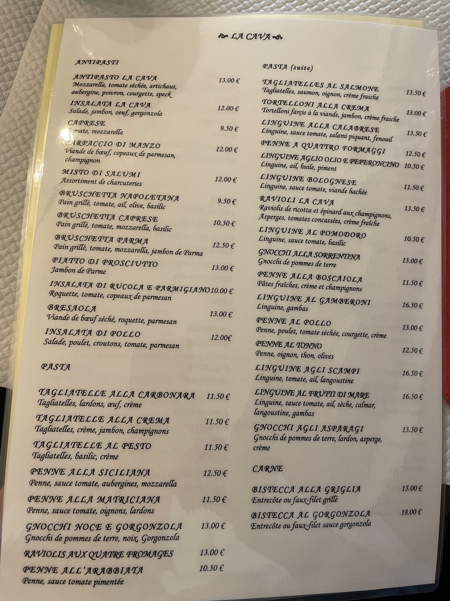 La Cava menu 1