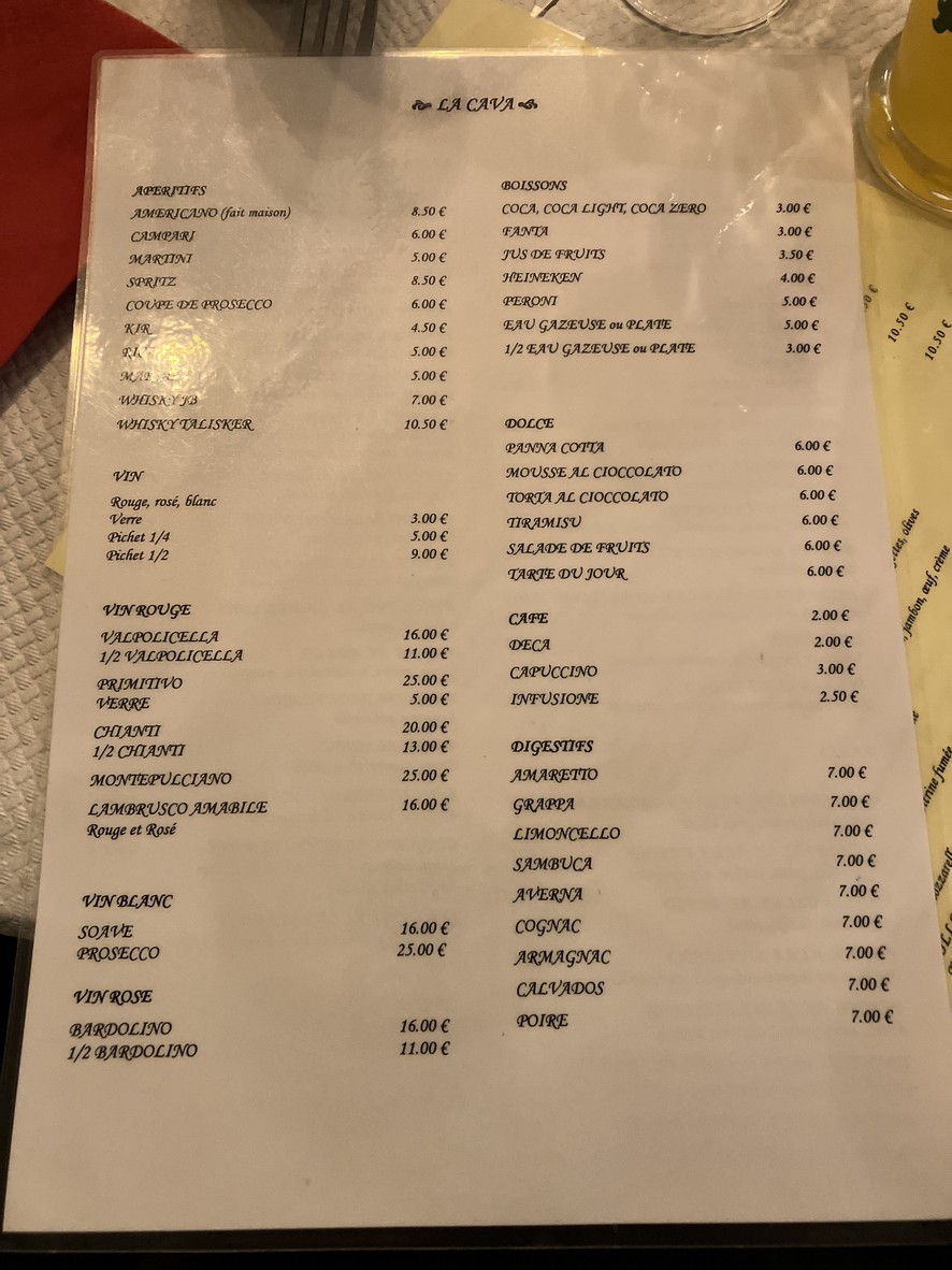 La Cava menu 3