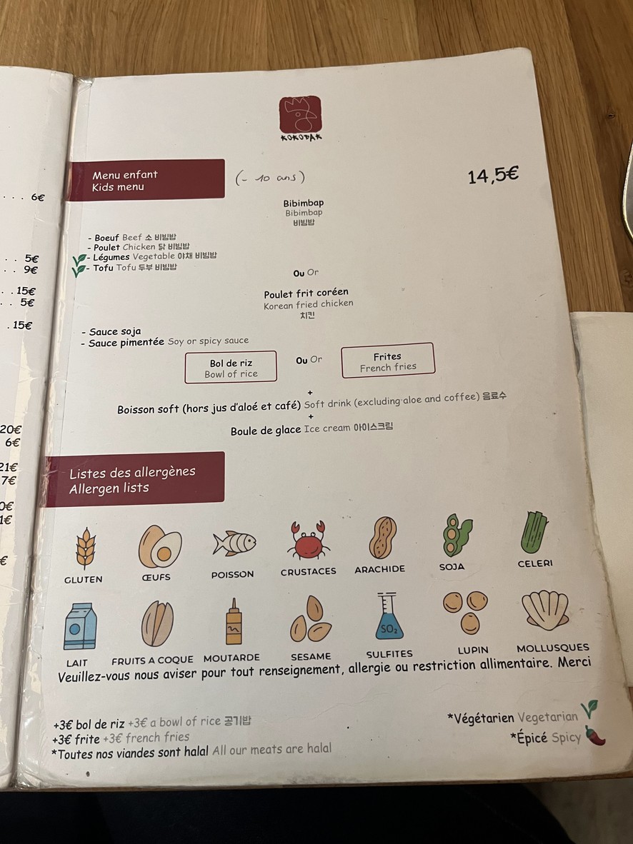Restaurant Coréen Picorée - Cour Saint Emilion menu 7