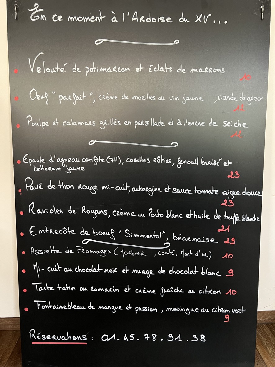 L'Ardoise du XV menu 2