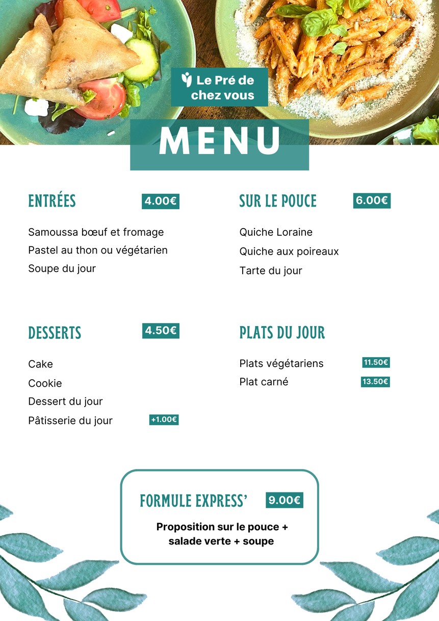 Le Pré de chez vous menu 1