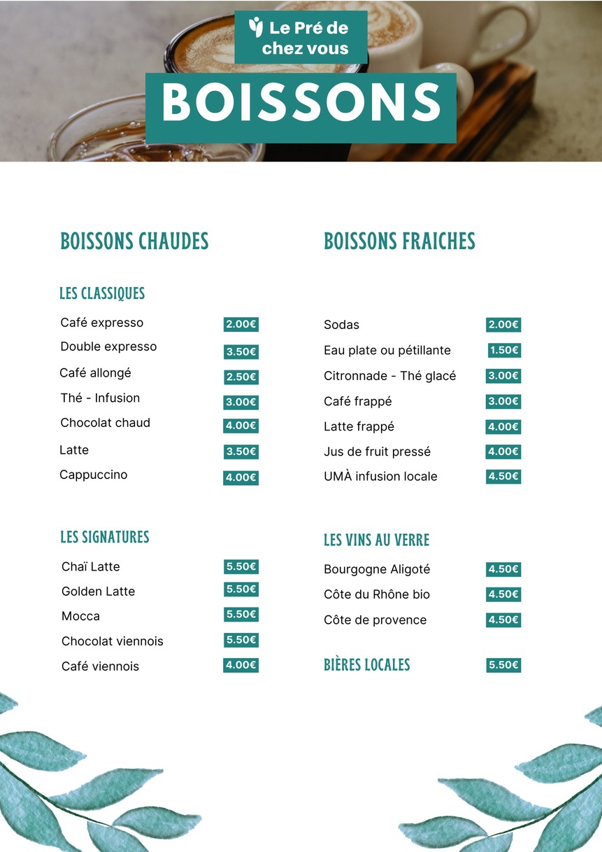 Le Pré de chez vous menu 2