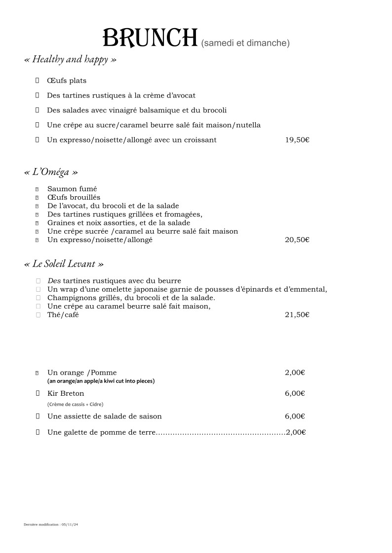 Au Rendez-Vous menu 3
