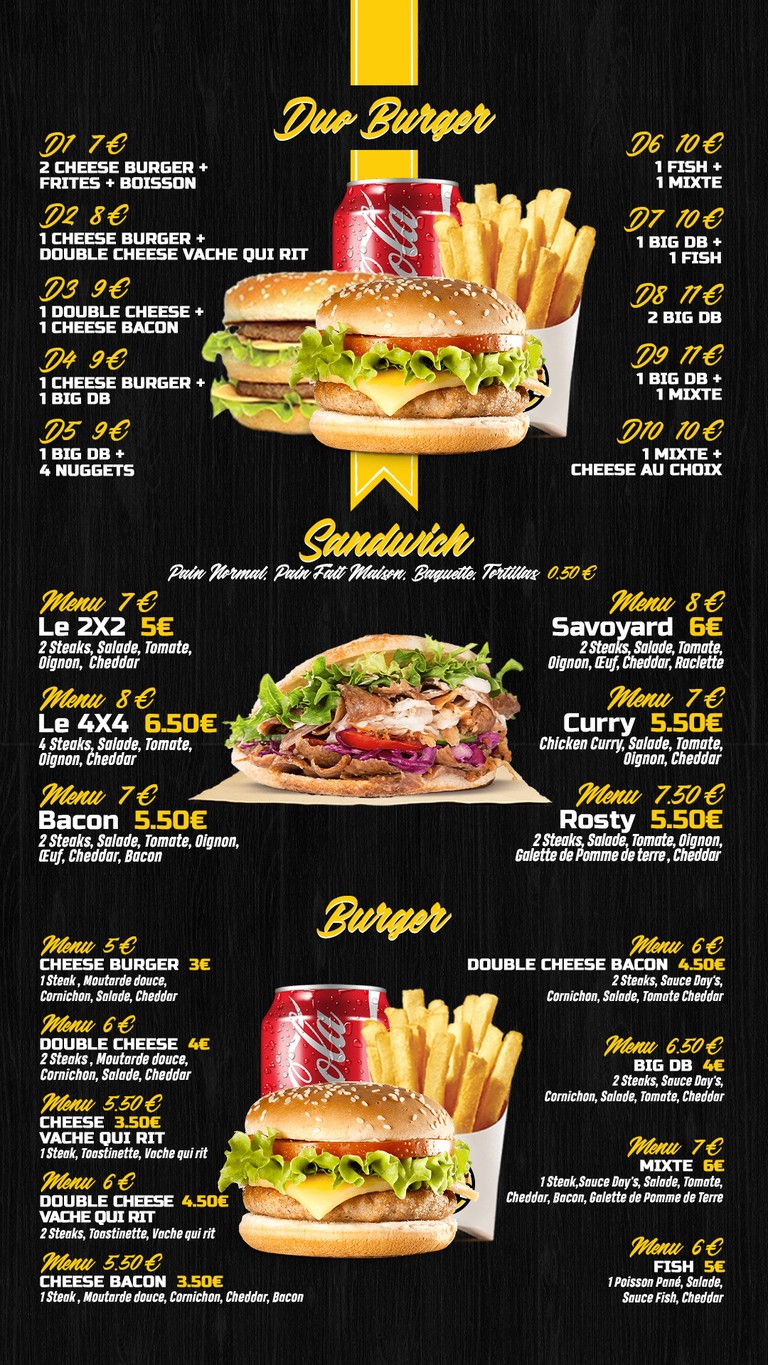 Day's Burger menu 1
