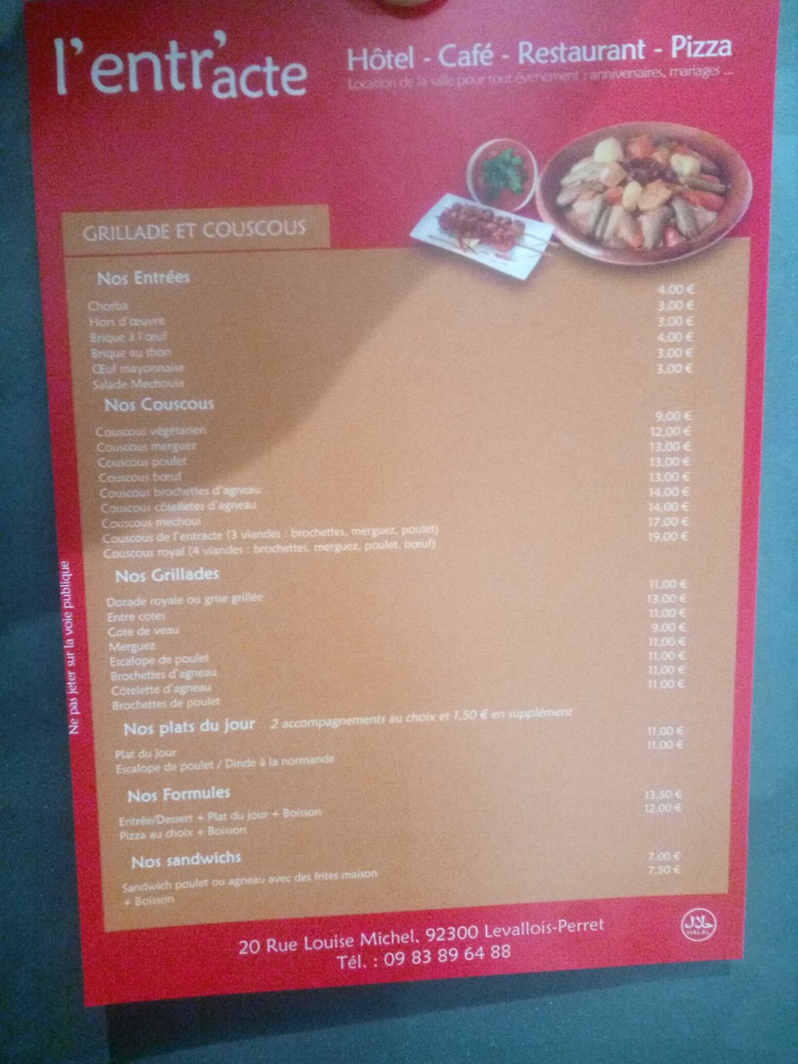 L'Entr'Acte menu 1