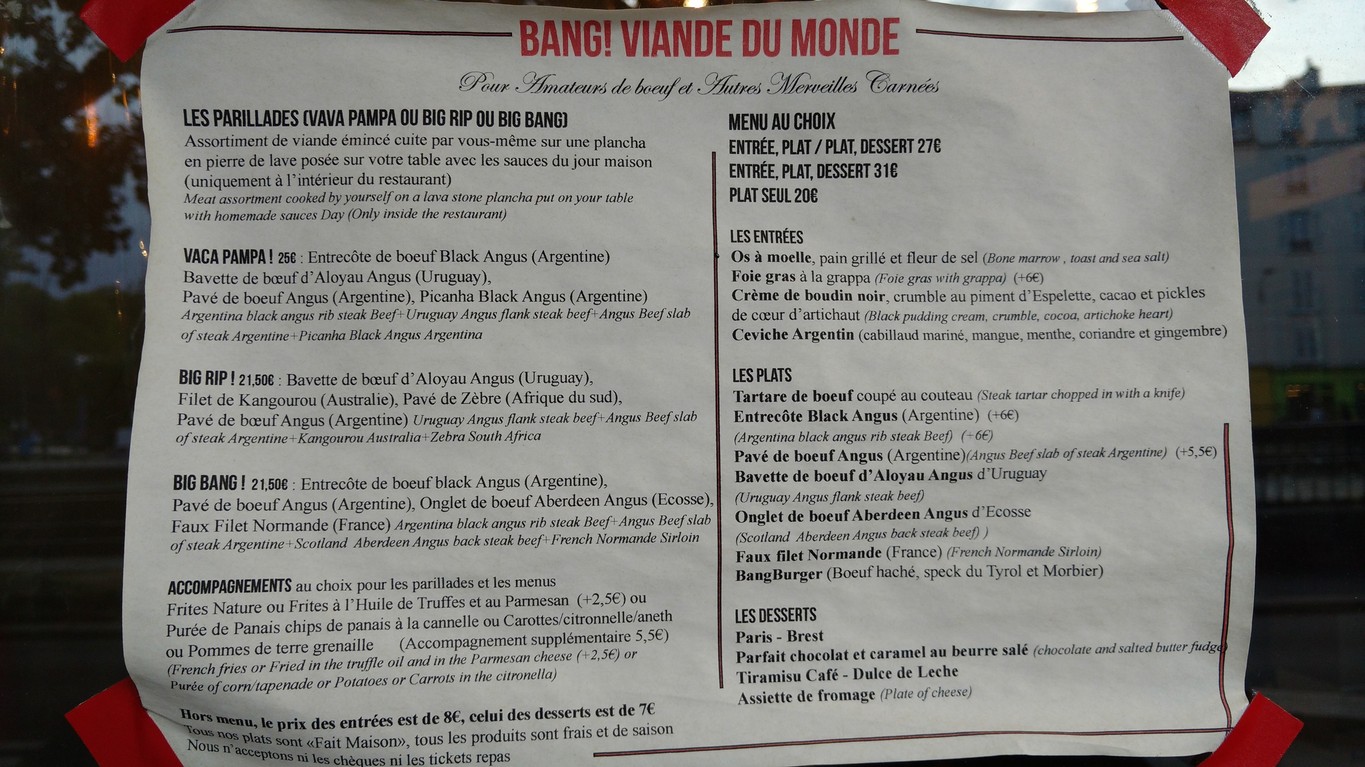 Bang ! Viande du Monde menu 1