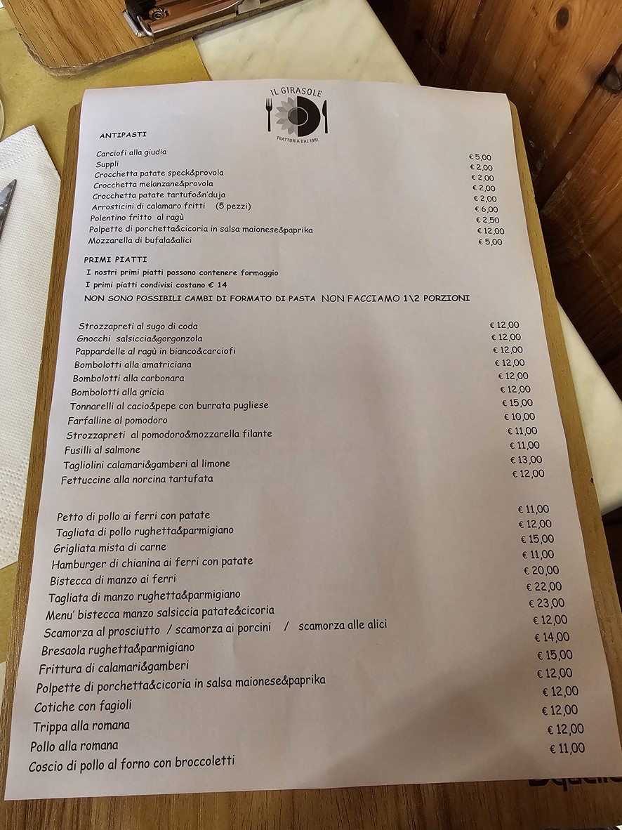Ristorante Il Girasole dal 1981 menu 1