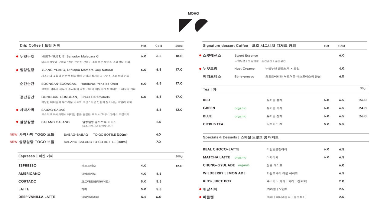 Cafe Moho menu 1