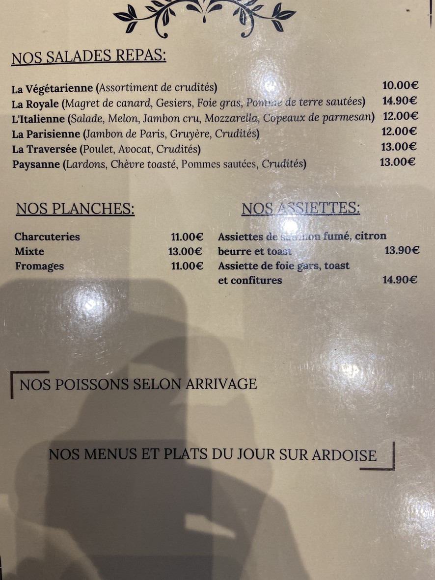 La Traversee de Paris menu 2