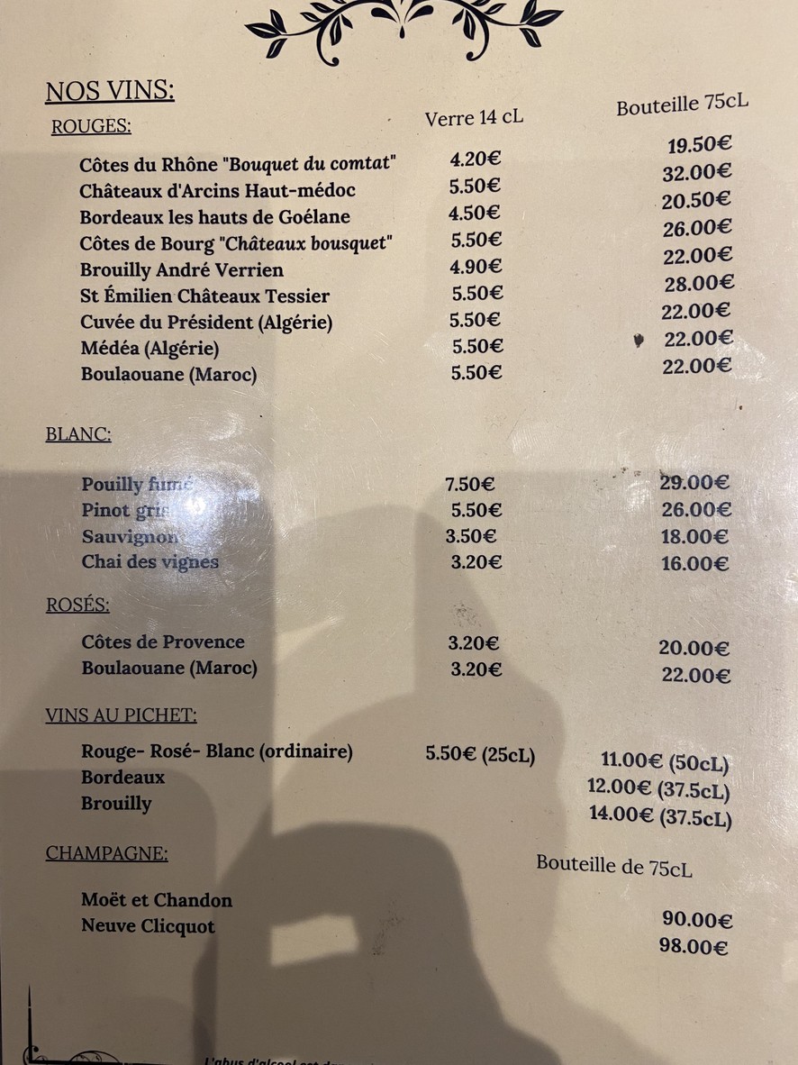 La Traversee de Paris menu 3
